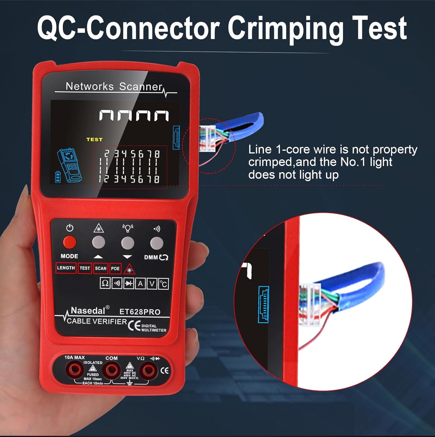 Netwerkkabeltester, draadtracker, geluidsgenerator, ethernet, tester, multimeter, VFL 3 in 1 RJ45, CAT5, CAT6, CAT7, CAT8, RJ11, klank, BNC tester, PoE-testkabel, lengte kabel