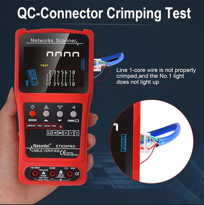 Netwerkkabeltester, draadtracker, geluidsgenerator, ethernet, tester, multimeter, VFL 3 in 1 RJ45, CAT5, CAT6, CAT7, CAT8, RJ11, klank, BNC tester, PoE-testkabel, lengte kabel