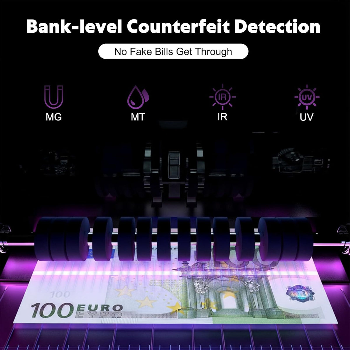 Geldtelmachine geldteller bankbiljettenteller met UV/MG/IR/MT, bankbiljettentellermachine geldbiljettenteller met 3,5" LCD-display en extern display, 1000 vellen/min