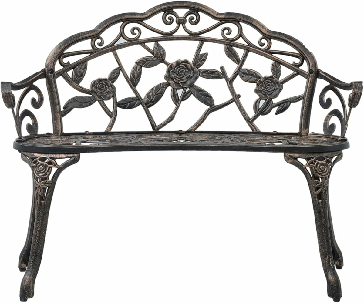 Bistro Bench 100cm Bronze Cast Aluminum Garden Bench, Vintage Style Design Outdoor Furniture Seating Park Patio Seat - QUORE