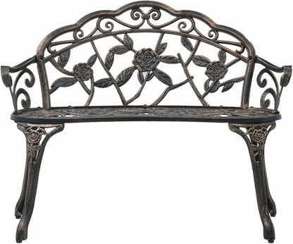 Bistro Bench 100cm Bronze Cast Aluminum Garden Bench, Vintage Style Design Outdoor Furniture Seating Park Patio Seat - QUORE