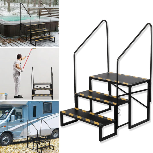 Campertrap, 3-traps, camper, 200 kg draagkracht, voor caravans, camping, met 2 leuningen, antislip opstapkruk, RV steps, reisaanhanger