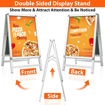 A2 A-Board Bestrating Sign Zilver – Stoepbord – Reclamebord – Posterbord – Presentatiebord – Dubbelzijdig – Aluminium Frame