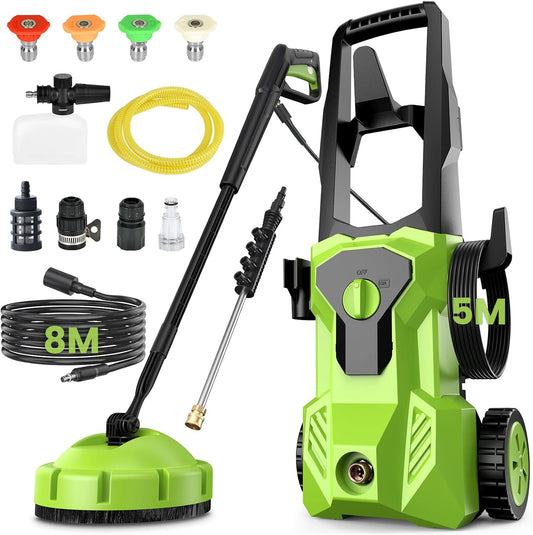 Hogedrukreiniger – Drukreiniger – Elektrische Reinigingsspuit – Waterpistool – Terrasreiniger – Borstelloze Motor 2000W – 135 Bar Met 4 Sproeiers & Schuimspuitpistool