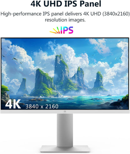 Z-Edge PC Monitor White 27'' IPS 4K UHD (3840x2160), FreeSync, 16:9 Desktop Monitor White, 60Hz, 5ms, 2*HDMI2.0 & 2*DP1.4, Adjustable Standard/Vertical/Horizontal/Rotary (DP Cable Included)