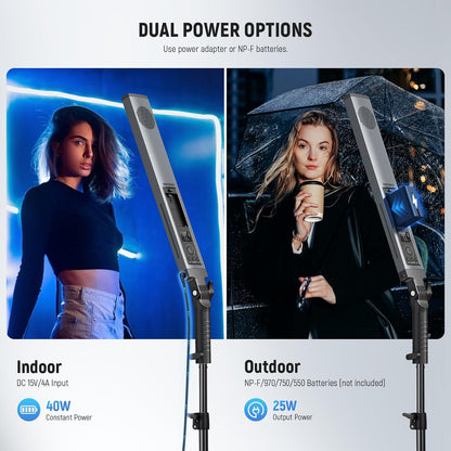 NEEWER BH20B Ultra LED-verlichtingsset draagbaar, 2,4 G, voor video, 40 W, dimbaar, 3200K-5600 K, CRI97 met statief, filter, draagtas voor gaming, fotografie en video, YouTube TikTok