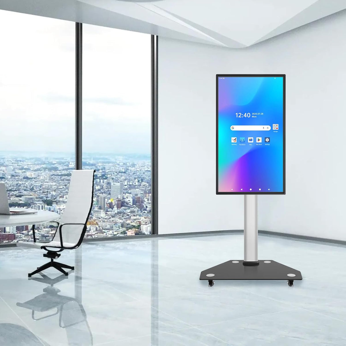 JAV Smart Board Stand Mobiele Interactief Whiteboard Standaard voor 32-55 inch Draaibaar Touch Screen Hoogte Verstelbaar met 360 ° Slotwiel Ideaal voor Klaslokaal Kantoor