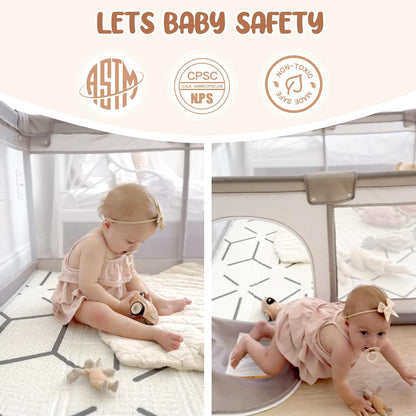 ZEEBABA Baby Playpen with Mat, 119.5 x 119.4 cm Playpen for Babies and Toddlers, Small Baby Play Pens, Baby Playground with 47 Inch Playground, Gate - QUORE