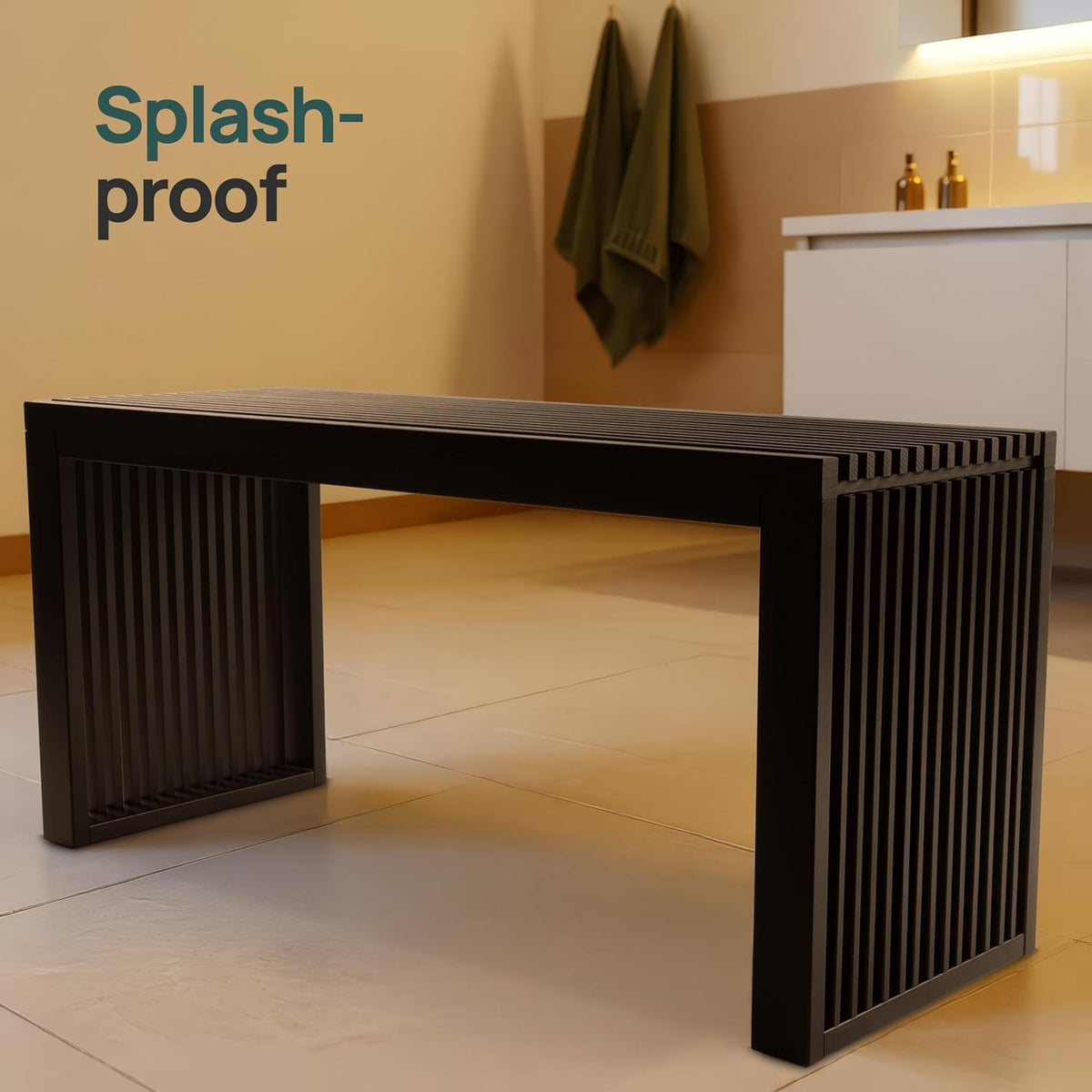 Bamboe Bank - Keukenbankje - Eetkamerbank - 90 x 33 x 43 cm - Eetbank Van Bamboe - Ingangsbank - Comfortabele Halbank - Zitbank Eetkamer Houten Bank Zonder Rugleuning (Zwart)