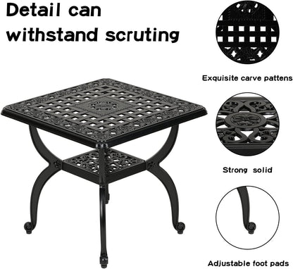 JARDIN DE CENTENNIAL Cast Aluminium Outdoor Side Table, Anti-Rust, Outdoor End Table, Patio, Coffee Bistro Table for Indoor, Garden, Porch, Balcony (Square Black) - QUORE
