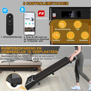Loopband - Elektrische Loopband - Walking Pad - Inklapbaar - met Helling - Ruimtebesparend - 3.0 pk - Bluetooth-Audio - App - Afstandsbediening - LED-display - Instelbare Snelheid - 1-6 km/u - 12 x 49 x 120 cm - Zwart