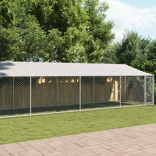 Dog Cage with Roof and Door, Grey, 12x2x2 m, Galvanized Steel, Walk-In Chicken Coop, Galvanized Chicken Coop, Chicken Coop, Chicken Coop, Backyard