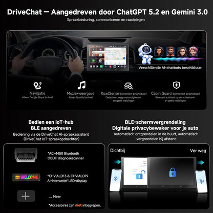 Android Autoradio – Multimedia Systeem – Navigatie Unit – Touchscreen Radio – 2-DIN Stereo – 10.1" QLED Scherm – 6GB RAM & 128GB Opslag – Draadloos CarPlay & Android Auto