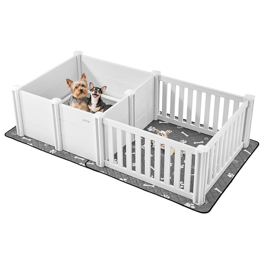 VEVOR Hondenwippelbox, 185,4 x 96,5 x 50 cm, plastic hondenpoepenpen met verstelbare hoogtedeur, puppybox met waterdichte plasmat, gemakkelijk schoon te maken, duurzame geboortekit voor huisdieren