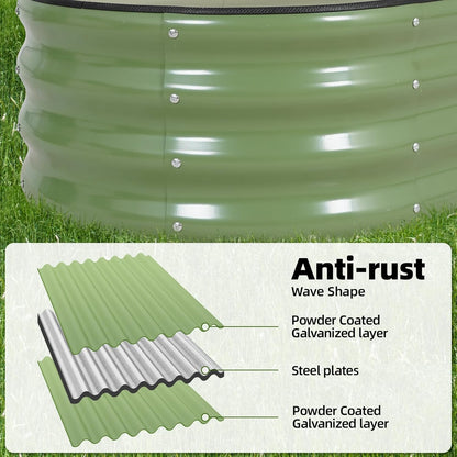 Gegalvaniseerde metalen verhoogde tuinbedkit - 120 x 60 x 30 cm plantenbak voor buiten met veiligheidsranden en handschoenen voor groenten, fruit, bloemen. Groen-3 stuks