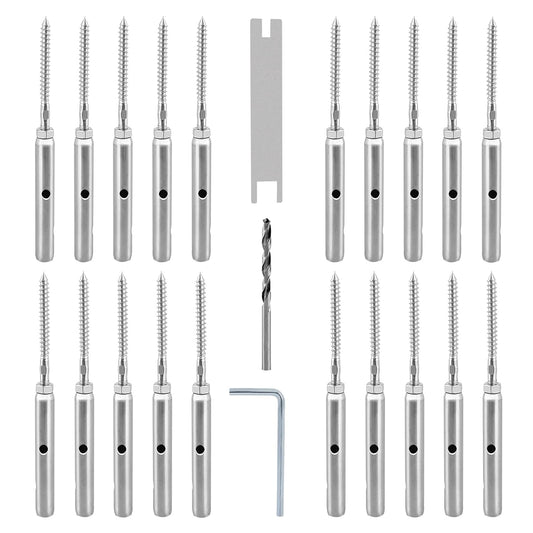 TooTaci 1/8 "kabel draad spanner zeef kits, 10 paar Swage Lag schroeven links & rechts voor kabelreling systemen, trappendek reling geschikt voor houten post horizontale verticale balusters- T316