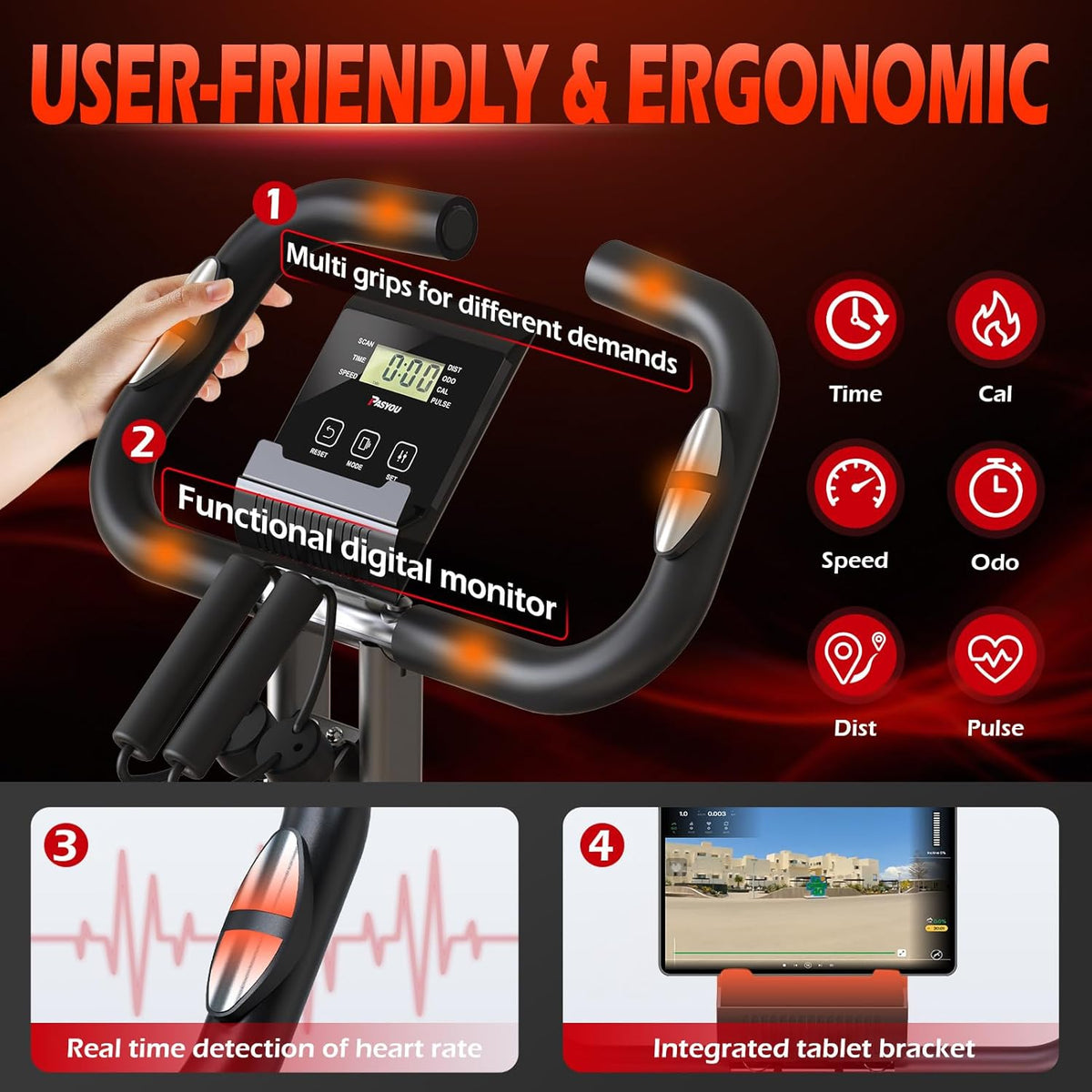 Hometrainer – Opvouwbare Fitnessfiets – Ergometer – Ligfiets – Fiets – 10 Magnetische Weerstanden – 7-voudig Verstelbare Zithoogte