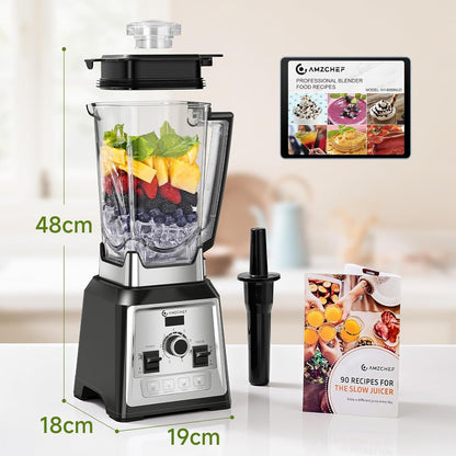 AMZCHEF Blender, 2000 watt, 2 liter, krachtige blender, blender met 8 instelbare snelheden en 4 voorprogramma's voor crushed ijs, smoothiemaker, grind mixer, BPA-vrij