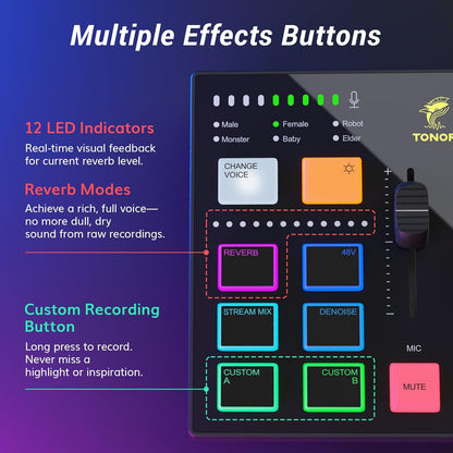 TONOR Podcast-apparatuurpakket, audiomixer met dynamische microfoon of boommicrofoon, XLR-microfoon met studio-audio-interface, alles-in-één pakket voor podcasting, streaming, opnemen, E7