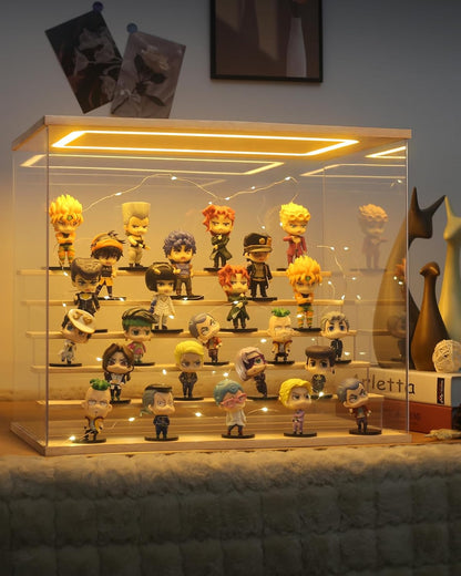 Doorzichtige Acrylen Vitrine met Licht Verlichting, 3/4/5/6 Laags Stofdichte Bescherming LED Displaykast voor Miniaturen, Modelauto’s, Actiefiguren (Hout, 6 Laags-50x32x42cm)