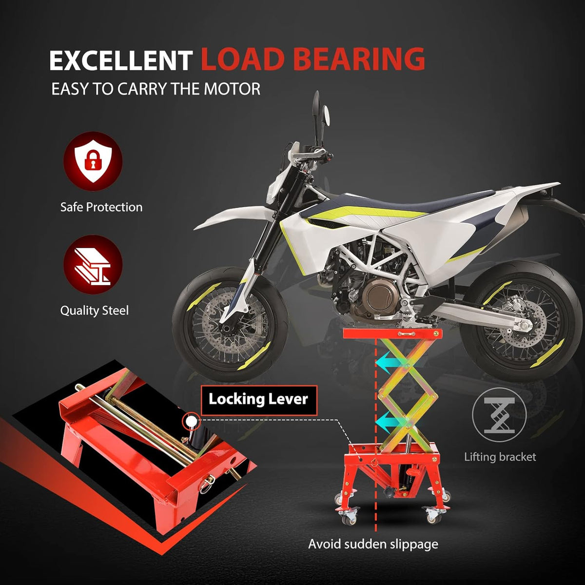 VIVOHOME 160kg Heavy Duty Hydraulische Motorfiets Heftafel Voetbediende ATV Dirt Bike Schaarstandaard met 4 Wielen Rood