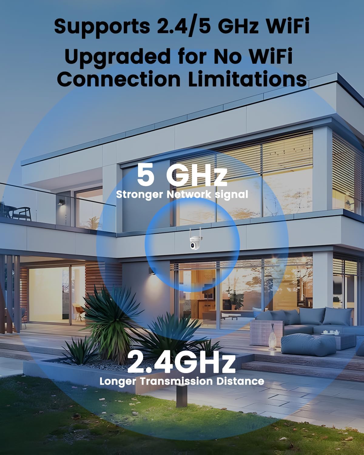 Bewakingscamera WiFi voor Buiten, Bextgoo 5MP Outdoor Home Beveiligingscamera met 64G TF-kaart, 2,4/5G WiFi, 360° Automatische Bewakingscamera, Bewegingsdetectie-meldingen, Kleuren Nachtzicht, 2 Stuks