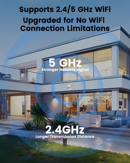 Bewakingscamera WiFi voor Buiten, Bextgoo 5MP Outdoor Home Beveiligingscamera met 64G TF-kaart, 2,4/5G WiFi, 360° Automatische Bewakingscamera, Bewegingsdetectie-meldingen, Kleuren Nachtzicht, 2 Stuks