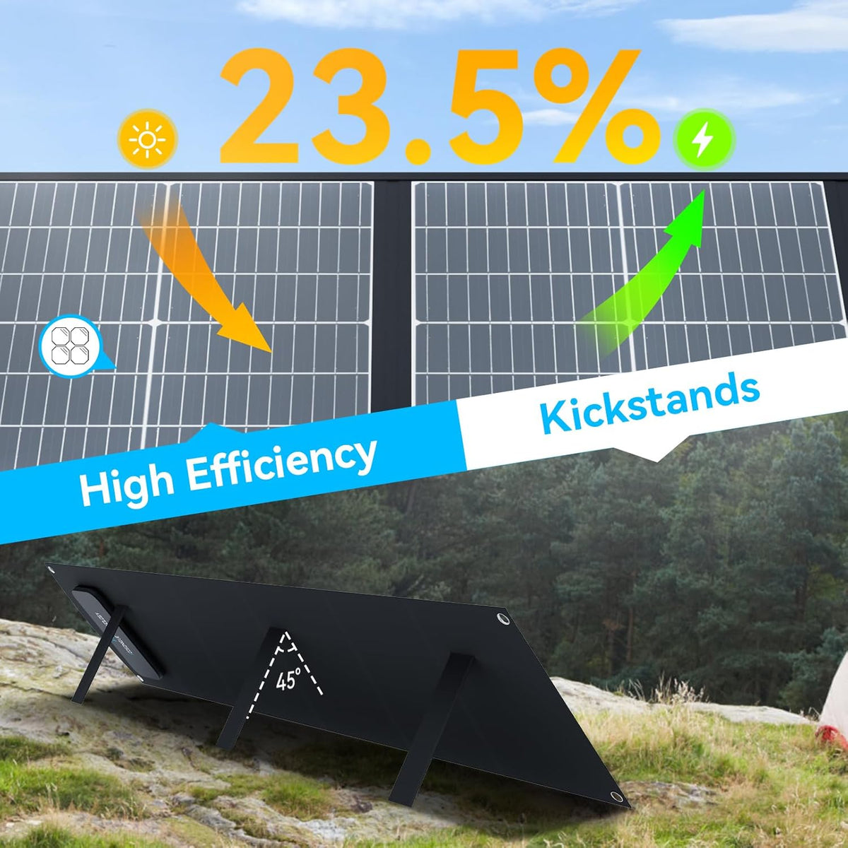 Ecosonique 200W Portable Solar Panel Foldable with Kickstand, USB-C PD3.0 & USB-A QC3.0, MC4, Multi-Output for Power Stations, Generators, Motorhomes, Hiking - QUORE