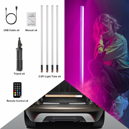 RGB led videolichtstaaf 120 cm set van 4 – Led video lichtstaaf – Led videolamp – RGB video light – Led handheld fotografie licht – Meer dan 500 lichtstanden – Ingebouwde accu