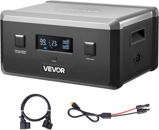 VEVOR Extra accu voor draagbaar stroomstation, extra 2160 Wh LifePO4-uitbreidingsaccu met 3 uitgangspoorten voor thuis, camping, reizen, camper, noodgevallen