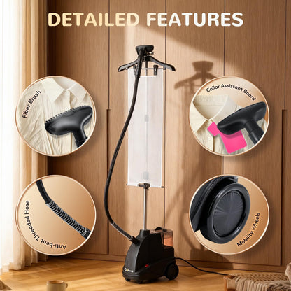CGOLDENWALL Verticale kledingstomer, 1500 W, waterreservoir van 2,9 liter en 2 stoominstellingen, snel opwarmen in 40 seconden, constante stoom