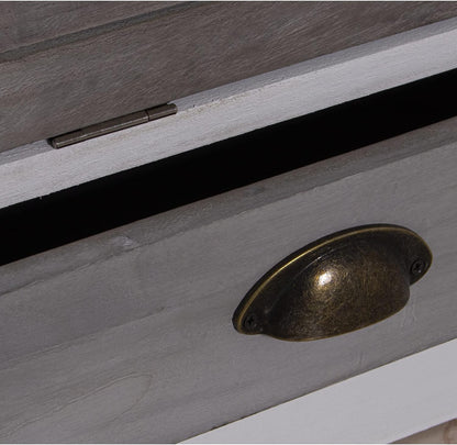 DRW Schoenenkast met 3 deuren en 1 lade van Paulownia in wit en grijs, 65 x 20 x 132 cm