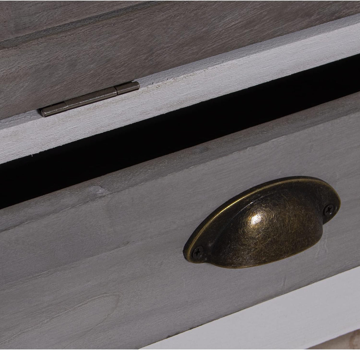DRW Schoenenkast met 2 deuren en 1 lade van Paulownia in wit en grijs, 65 x 20 x 94 cm