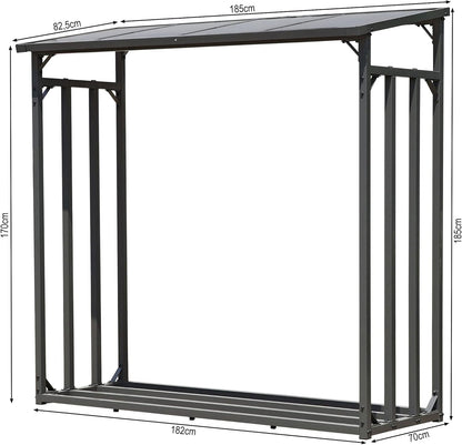 QUICK STAR Metalen brandhoutrek antraciet XXL 185 x 70 x 185 cm Tuin brandhoutopslag 2,3 m3 Brandhoutopslag stapelhulp buiten