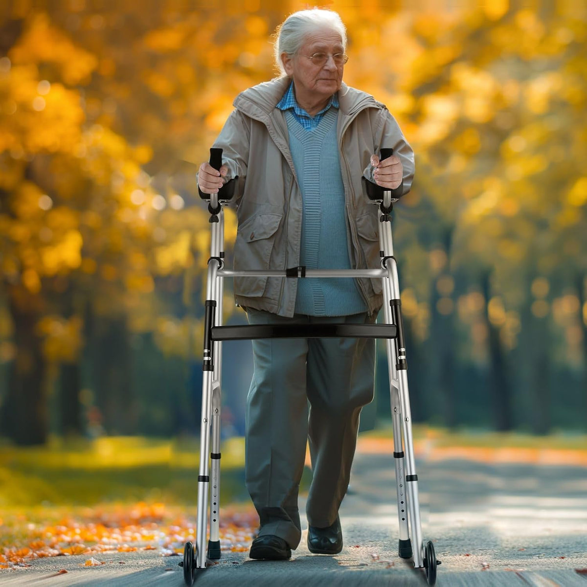 Opvouwbare rollator met onderarmsteun van aluminium voor ouderen en breekbare personen, inklapbaar, revalidatie, 8 hoogte-instellingen, medisch hulpmiddel klasse 1
