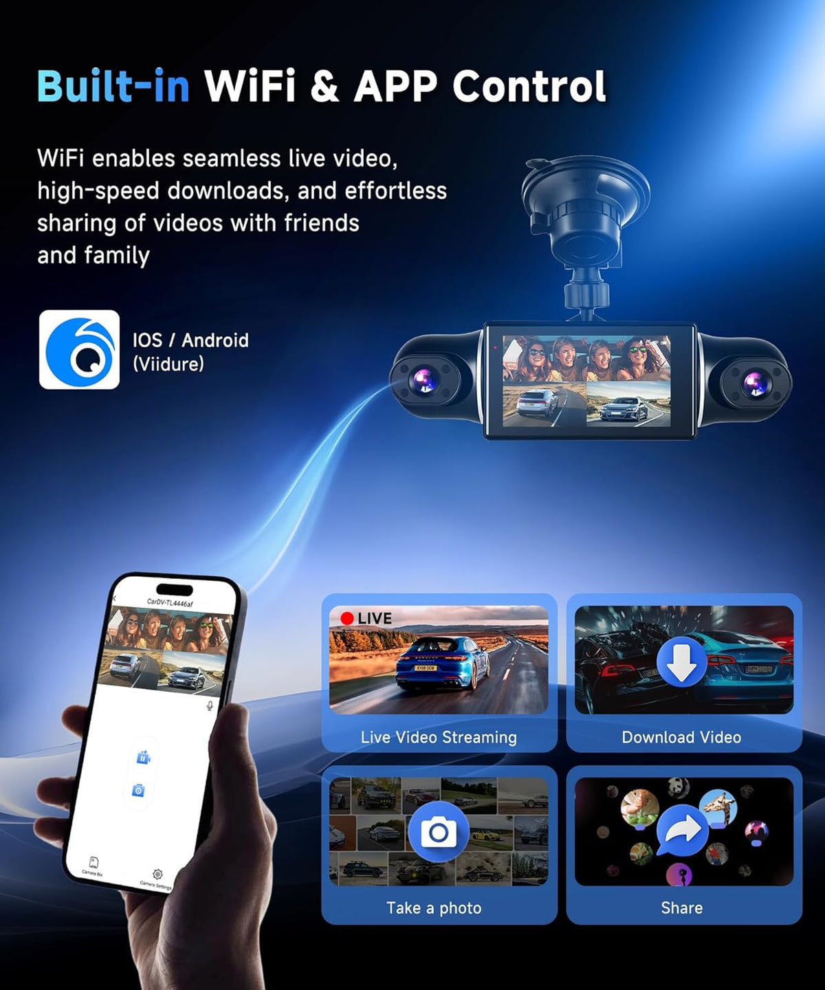 Dashcam 2K auto met wifi, 4 1080p dashcams met 3 inch IPS-display, nachtzicht, versnellingsmeter, 360 graden bescherming, ondersteunt 128G, G-sensor