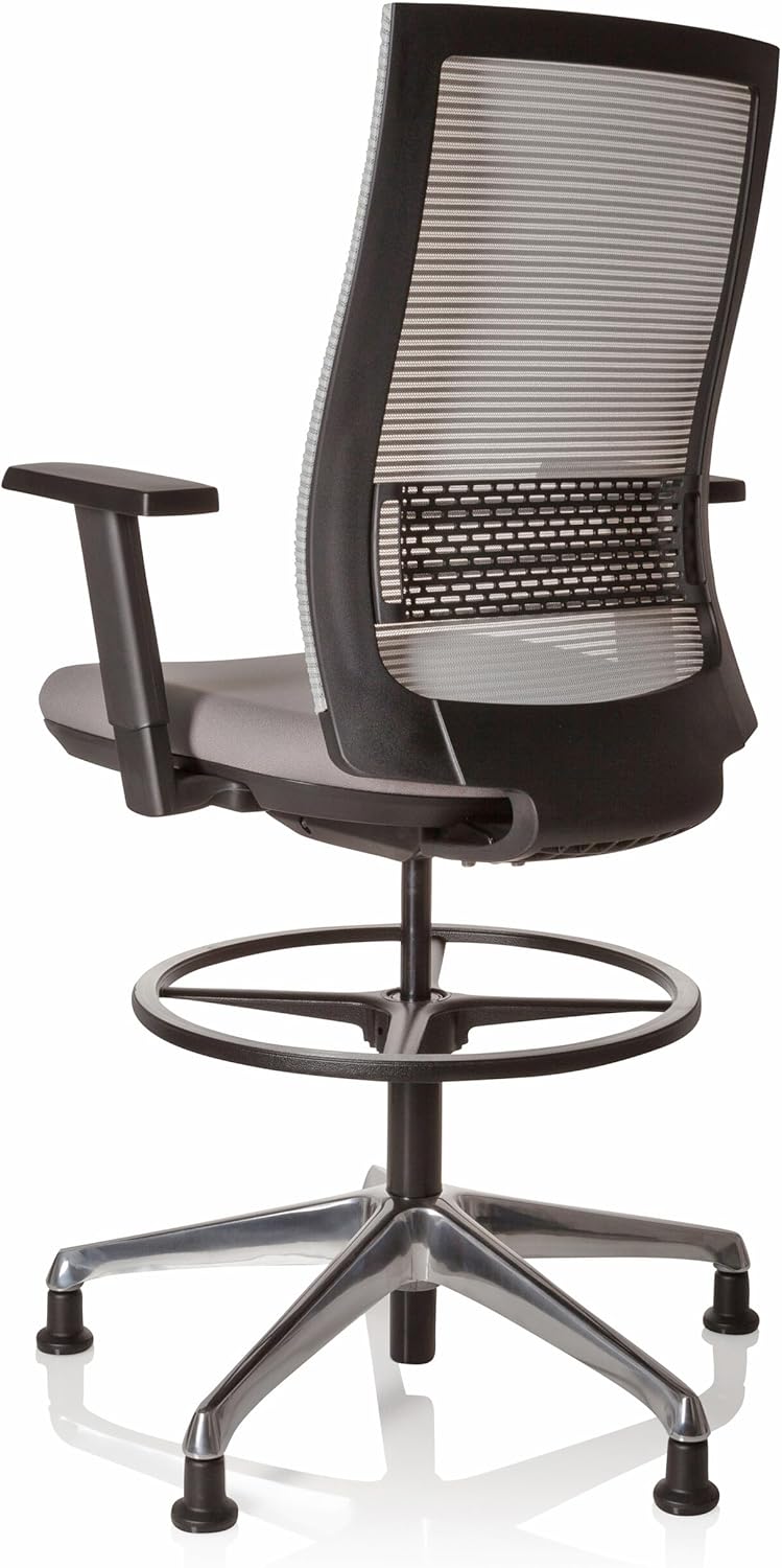 hjh OFFICE 721943 werkstoel hoog TOP Work 99 stof grijs ergonomische counterstoel met glijder