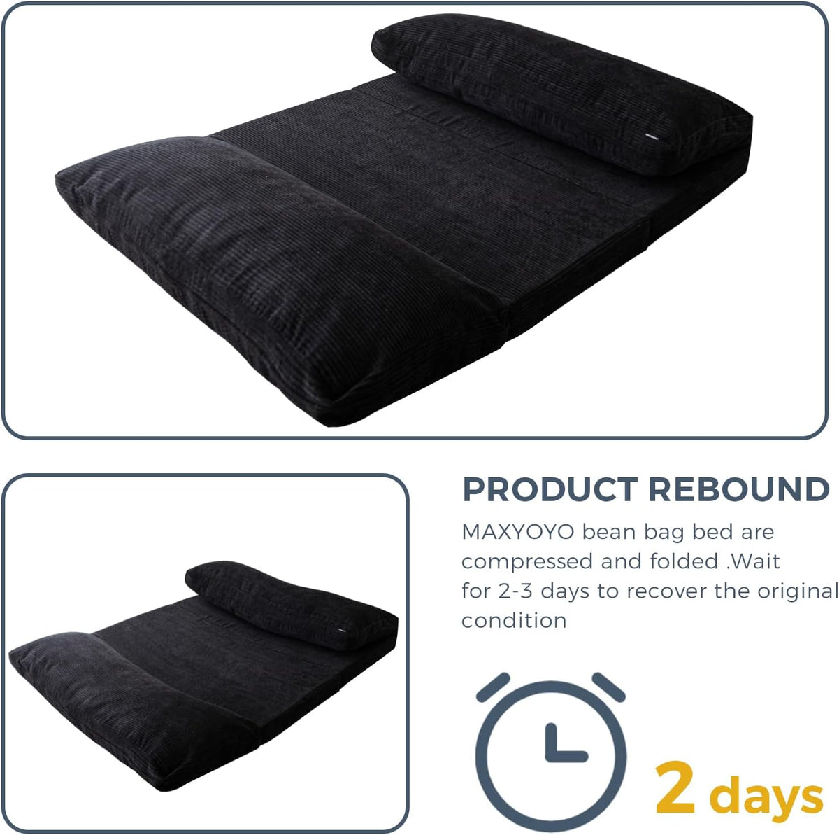 MAXYOYO Opvouwbare zitzak van corduroy met schuimvulling, extra dik, 4 lagen, matras/vloerbank voor volwassenen, afneembare en machinewasbare overtrek, zwart, 100 x 240 cm