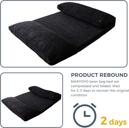 MAXYOYO Opvouwbare zitzak van corduroy met schuimvulling, extra dik, 4 lagen, matras/vloerbank voor volwassenen, afneembare en machinewasbare overtrek, zwart, 100 x 240 cm