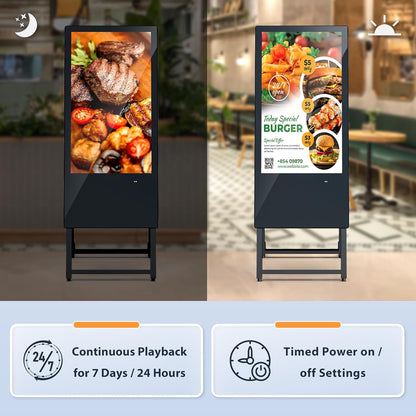 Digitale klantenstopper 32 Inch – LCD-reclamedisplay – Digitale signage – Reclamedisplay – Digitaal display – Full HD 1920 x 1080 – Met wielen