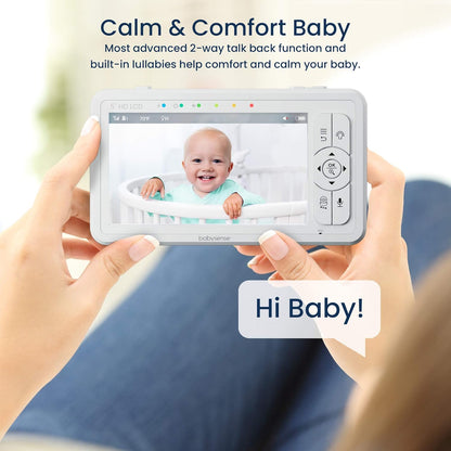Babysense Babyfoon HD 5 inch met 2 camera's, video-babyfoon zonder wifi, nachtlampje, slaapliedjes, 300 m bereik, tweeweg audio, 4-voudige zoom, 4000 mAh batterij