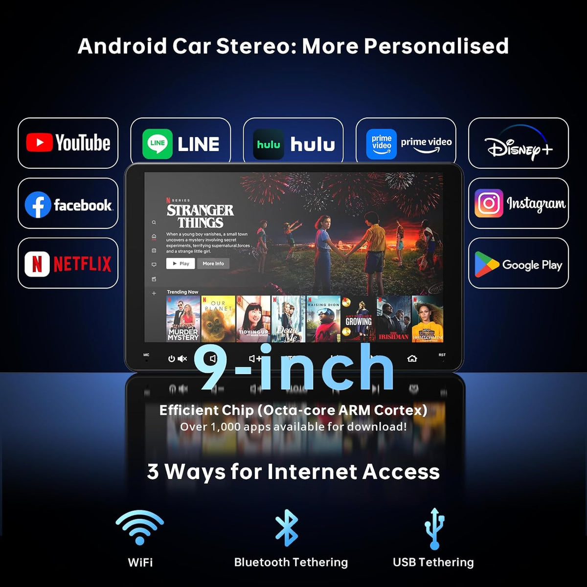 9 inch Android Autoradio – 2-DIN Multimedia Speler – Auto Stereo Systeem – Touchscreen Navigatie – Draadloos CarPlay & Android Auto – Bluetooth OBD2 Diagnosescanner – Octa-Core Processor – 36-Bands DSP Geluidskwaliteit