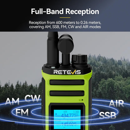 Retevis A3 Tweerichtingsradio, Quad-band Hamradio, AM/SSB/FM/AIR-Modi, Tweekanaals, 2500 mAh, Instelbare Walkietalkie voor de Jacht, Reiziger, Camping (1 stuk)