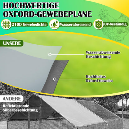 Chicken Coop 3 x 4 x 2 m, Metal Free Wheeling, Small Animal Cage, Aviary with Roof Tarpaulin, Pet Run for Chickens, Poultry, Small Animals, Bow Attachment - QUORE