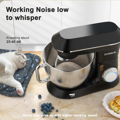 9.5L Keukenmachine kneedmachine 1500W, DOBBOR mixer met garde, deeghaak, klopper, spatbescherming, 7 snelheden planetair mengsysteem, stil en multifunctioneel