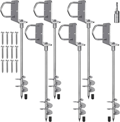 Tentharingen, Stabiel Grondanker Grondpen Metalen 51cm Spiraal Stormanker Robuuste Grondharing Schroef Trampolines Kit voor Schommel Kit/Camping/Schuur/Hond/Carport met Vaste Plaat Lus, 6 Pak