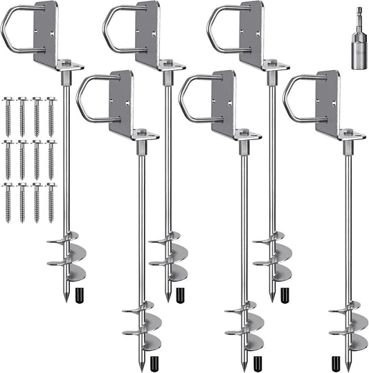 Tentharingen, Stabiel Grondanker Grondpen Metalen 51cm Spiraal Stormanker Robuuste Grondharing Schroef Trampolines Kit voor Schommel Kit/Camping/Schuur/Hond/Carport met Vaste Plaat Lus, 6 Pak