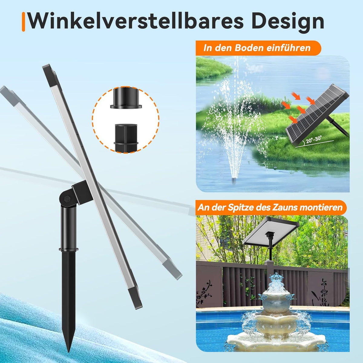Biling Fontein op zonne-energie, 25 W, 1200 l/u, vijverpomp op zonne-energie met filter, 4 sproeiers, 2 m waterleiding, 5 m kabel, doe-het-zelf waterspel, fontein op zonne-energie voor vijver, tuin