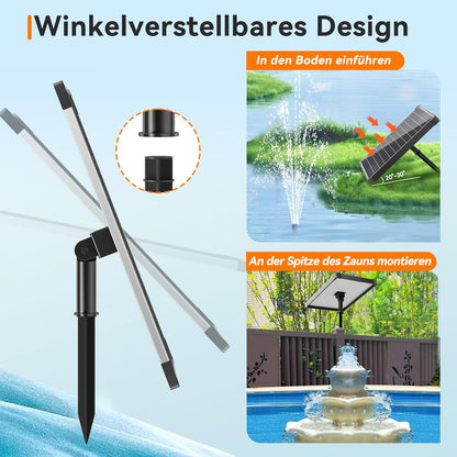 Biling Fontein op zonne-energie, 25 W, 1200 l/u, vijverpomp op zonne-energie met filter, 4 sproeiers, 2 m waterleiding, 5 m kabel, doe-het-zelf waterspel, fontein op zonne-energie voor vijver, tuin