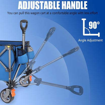 GXCROR Opvouwbare trolley kar 100L Heavy Duty Opvouwbare Wagon met 13cm brede wielen en verwijderbare wielen, Beach Utility Cart met remmen en zijvakken